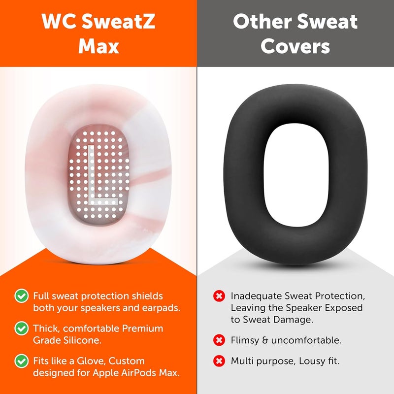 WC SweatZ Max - أغطية حماية حاصلة على براءة اختراع لوسادات الأذن لأيربودز ماكس من ويكد كوشنز | مقاومة للعرق وسهلة الغسل | حماية كاملة من العرق للوسادات | رخام وردي - Image 3
